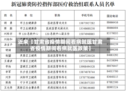近来【甘肃省疫情期间看病就医甘肃省疫情期间看病就医政策】